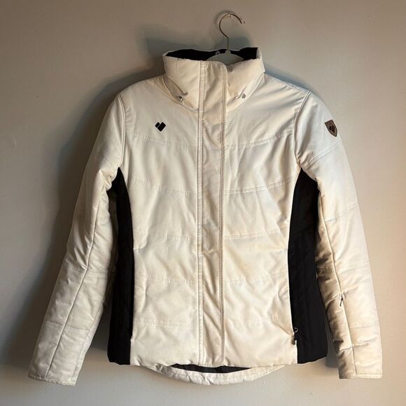 Obermeyer Women's Tuscany II Ski Jacket in white with black side panels. - Picture 3 of 8